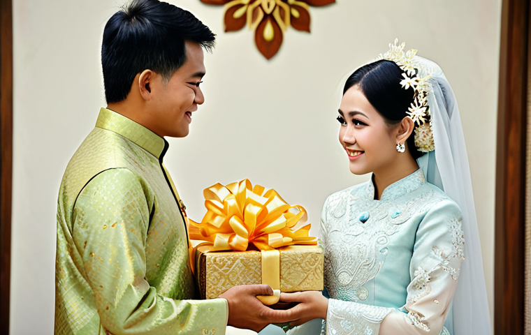말레이시아 전통 결혼식 과정 - Engagement Ceremony**

"A modest Malaysian engagement ceremony scene, families exchanging gifts, the...