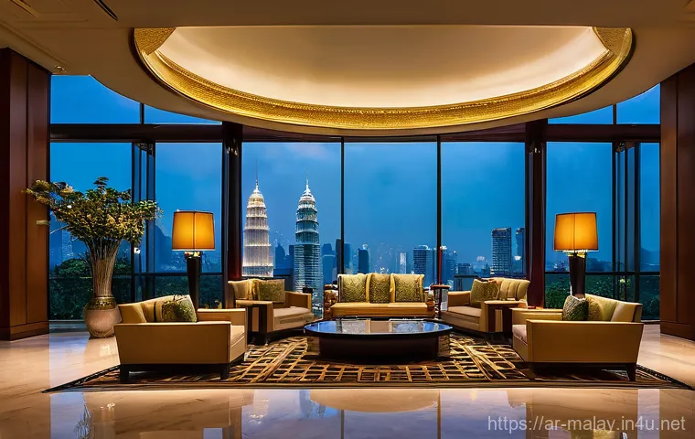 말레이시아 3성급 호텔과 5성급 호텔 차이 - Prompt 1: Opulent Five-Star Hotel Lobby in Kuala Lumpur**