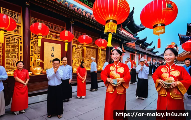 말레이시아의 소수 민족과 그들의 문화 - A vibrant scene depicting a Malaysian Chinese New Year celebration with a colorful dragon dance perf...